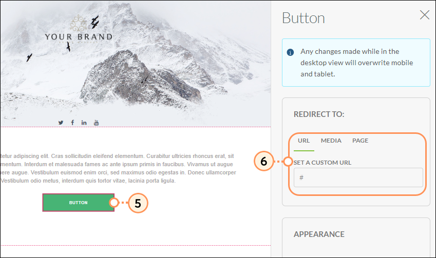Select where to redirect button to