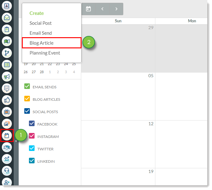 Content Calender Create Blog Article