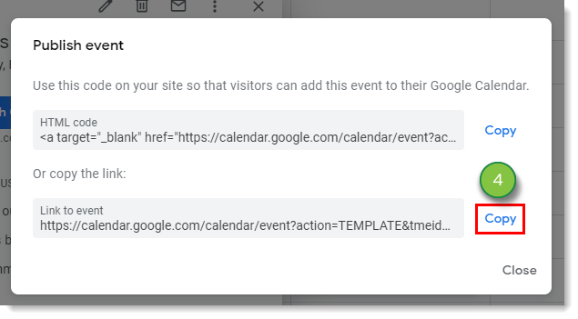 Copy Link for Public Google Event