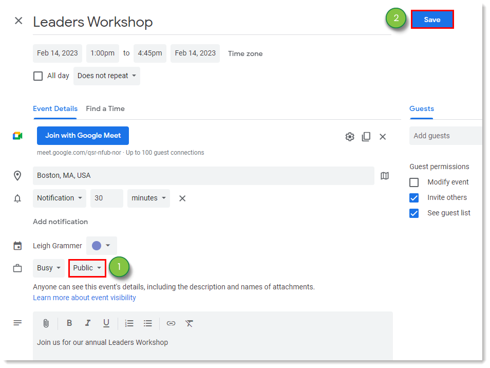 Create Public Google Event