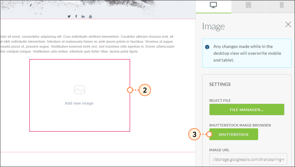 Select image element and choose Shutterstock option