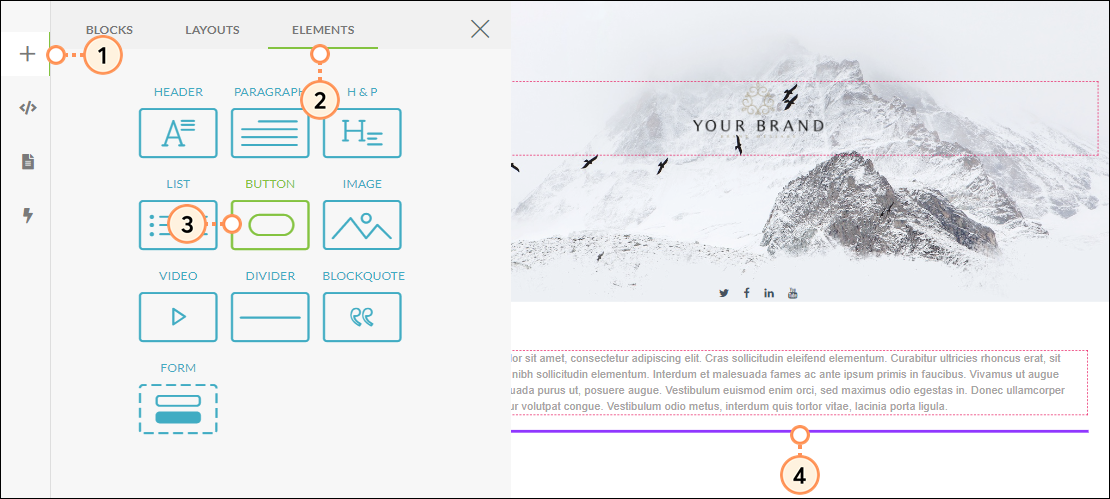 Insert button into landing page