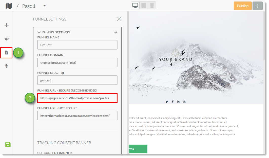 Landing Page Settings Secure URL