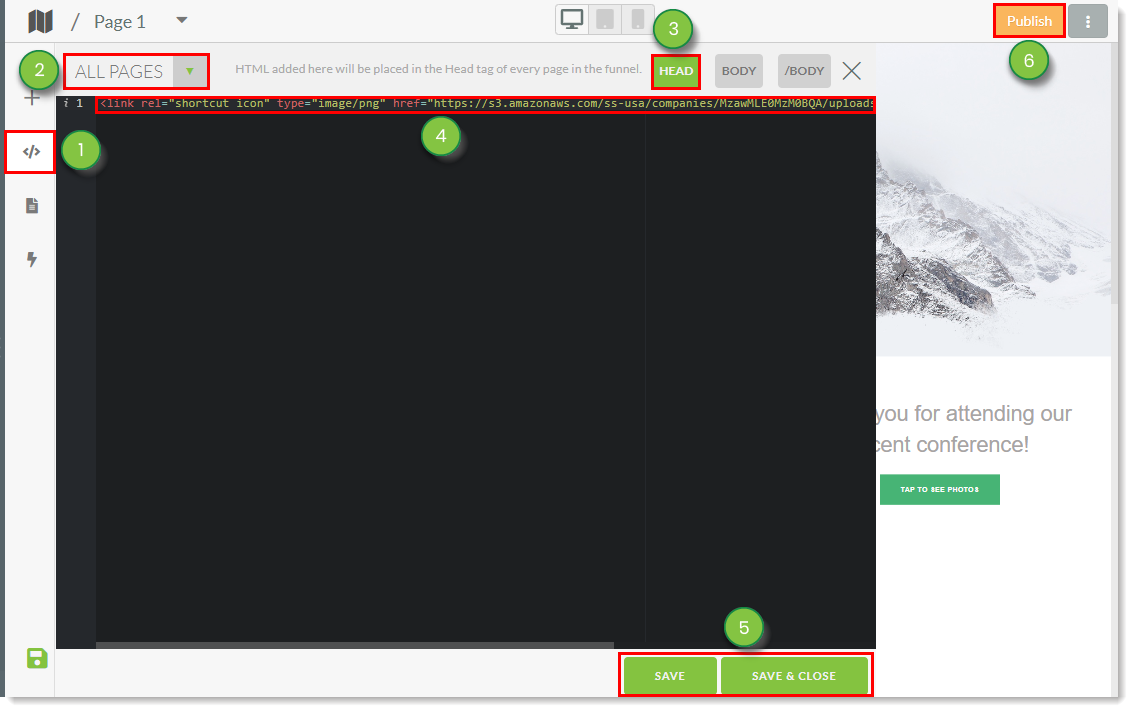 Add Favicon URL to Landing Page code