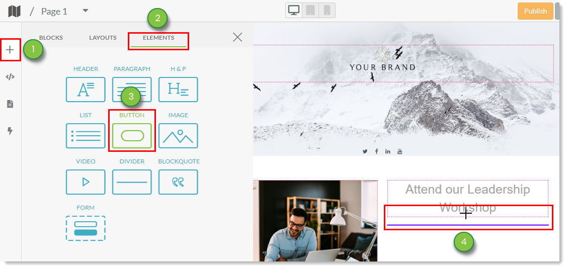 Insert Button into landing page