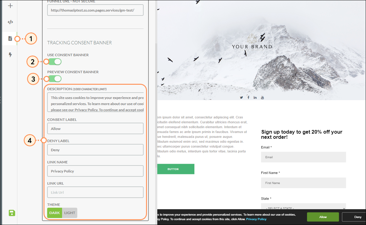 Tracking Consent Banner settings