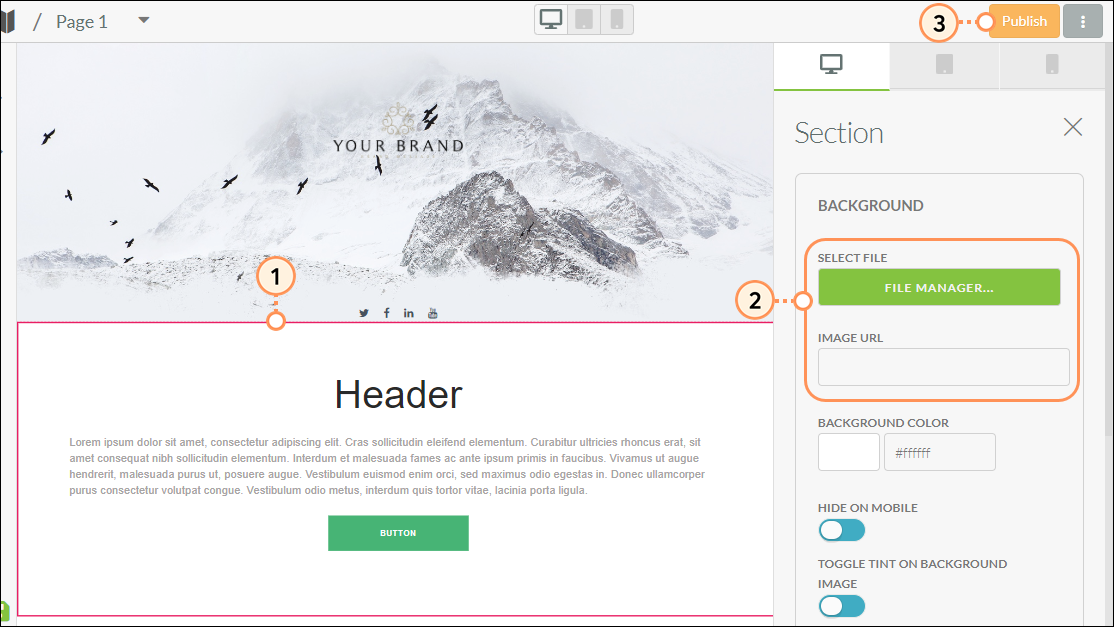 Choose a background image for the landing page section