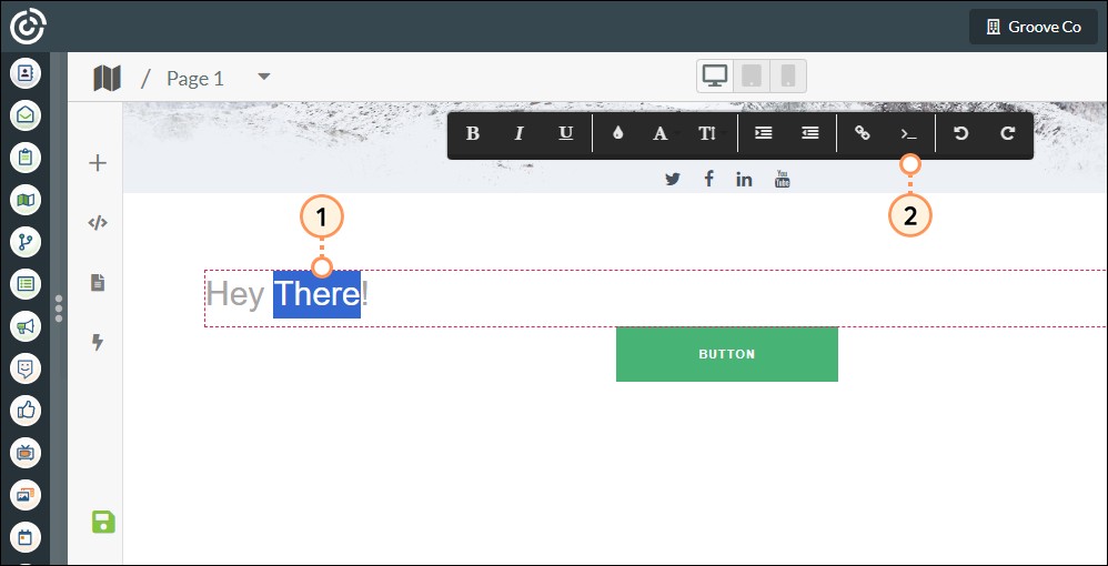 Highlight text and select insert merge variable icon