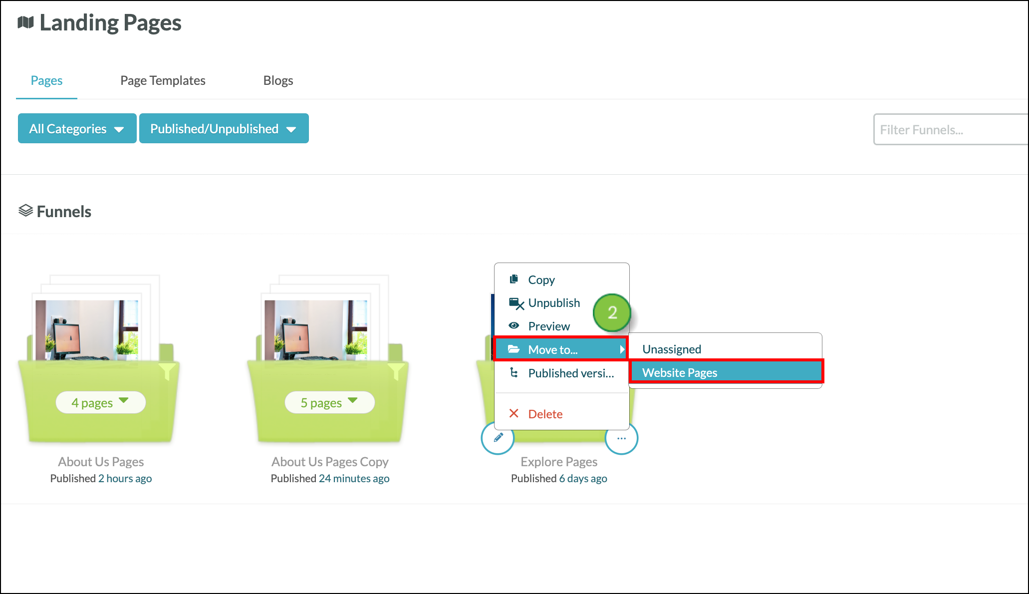 Select Move to then the desired category