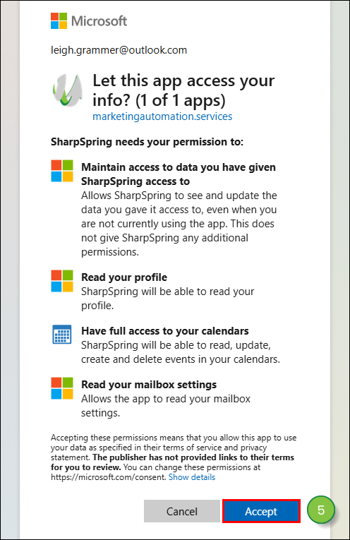 Accept permissions for connecting Microsoft Office to LGCRM