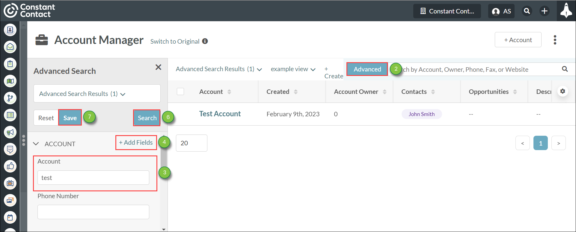 Using Advanced Search Account Manager