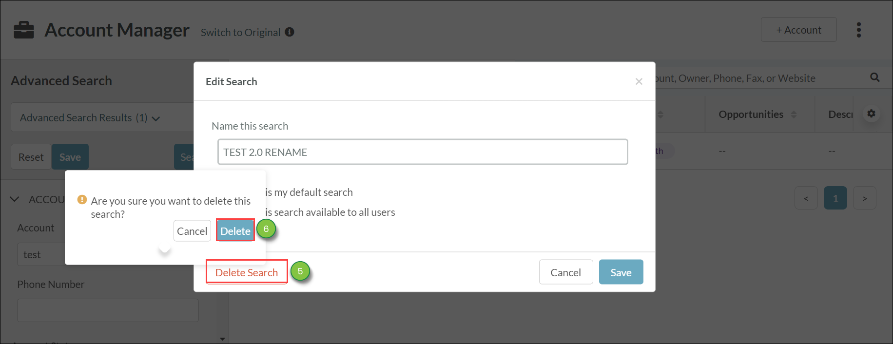 Using Advanced Search Account Manager