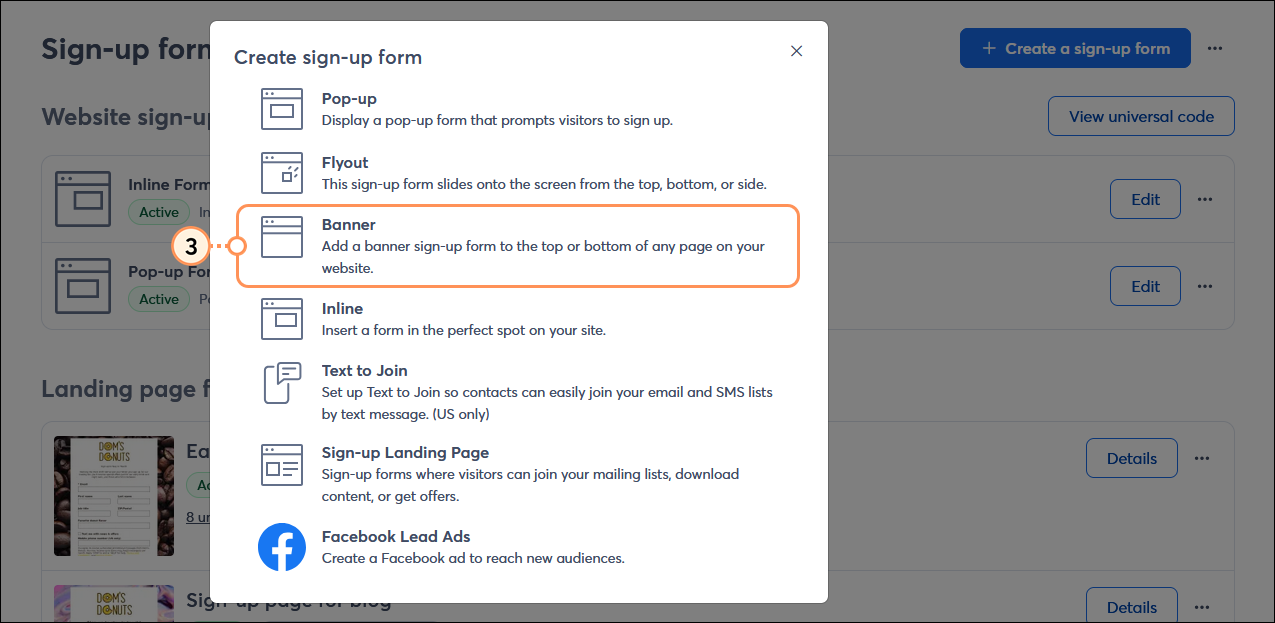 Create sign-up form overlay and Banner option