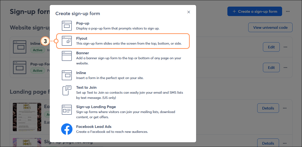 Create sign-up form overlay and Flyout option