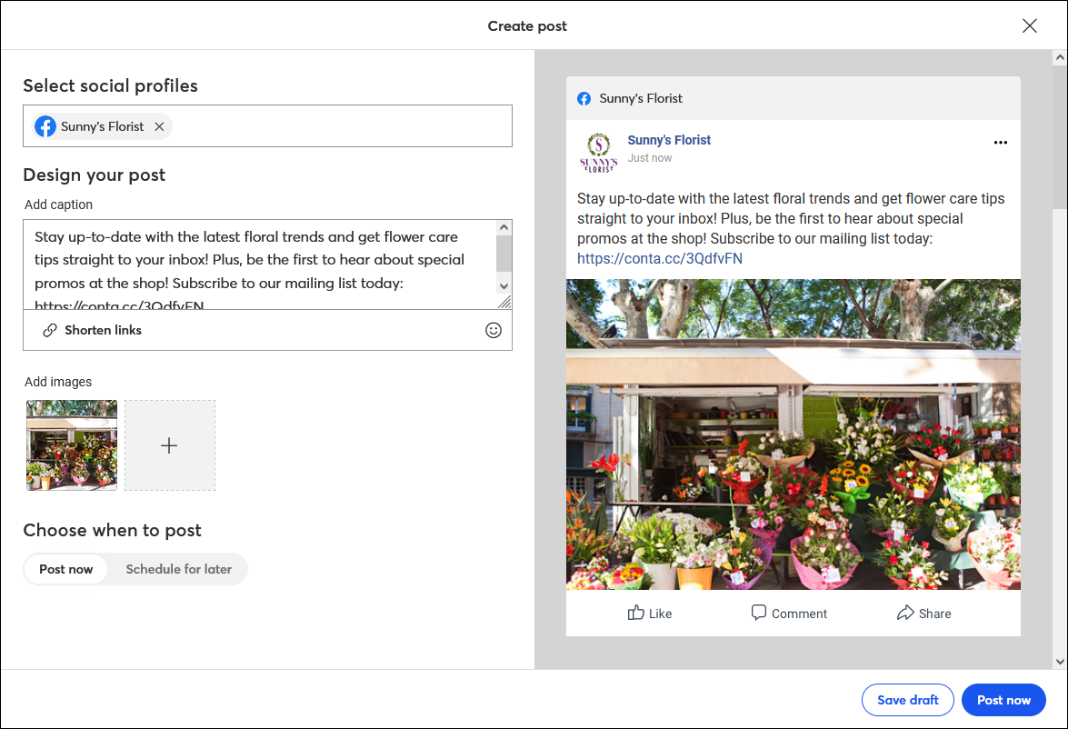 Example Sign-up Landing Page Social Post in editor