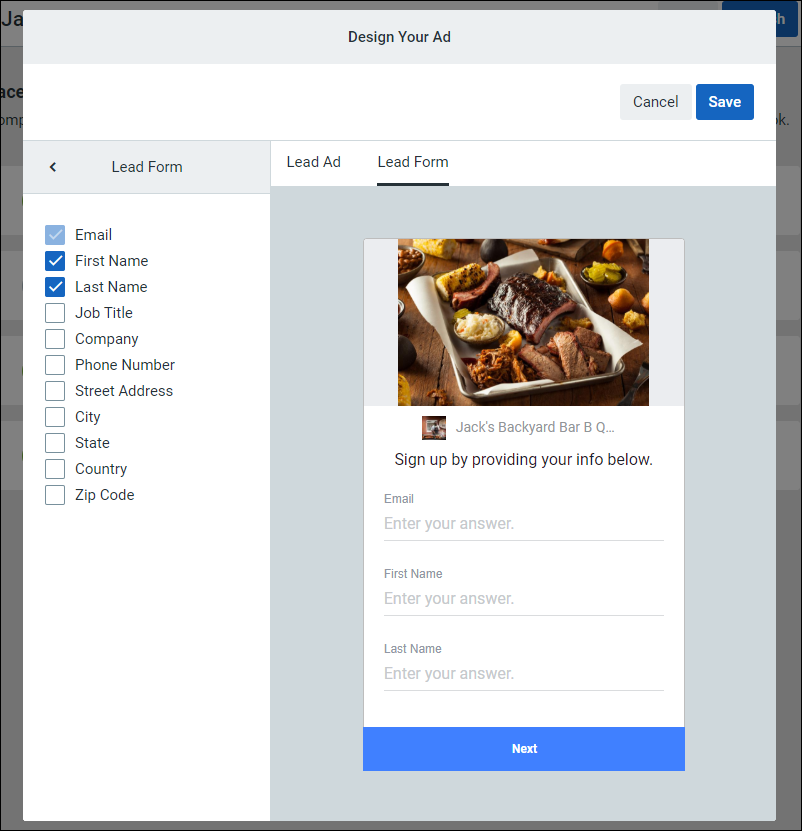 Facebook Lead Ad Sign-up Form