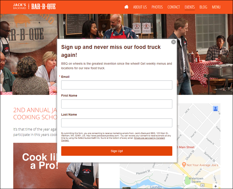 Sample Pop-up Sign-up Form Overlaying a Webpage