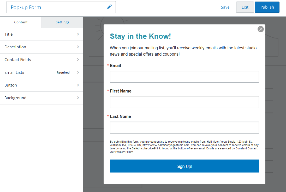 Pop-up Sign-up Form Editor
