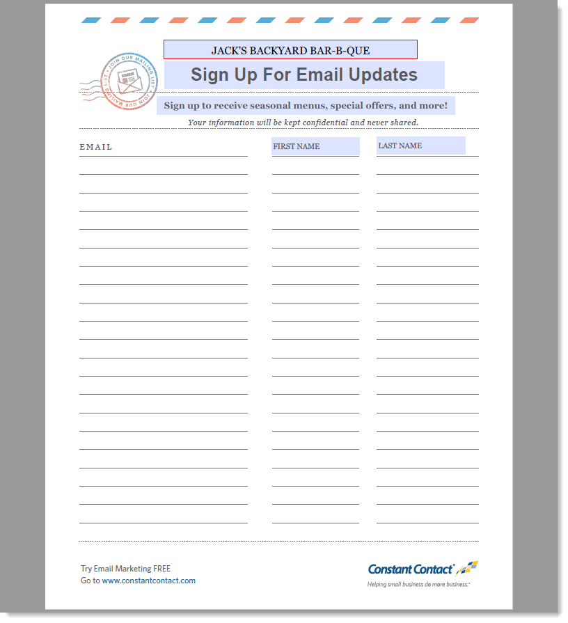 Help Overview Grow A Permission Based Contact List With Constant Contact Sign Up Forms