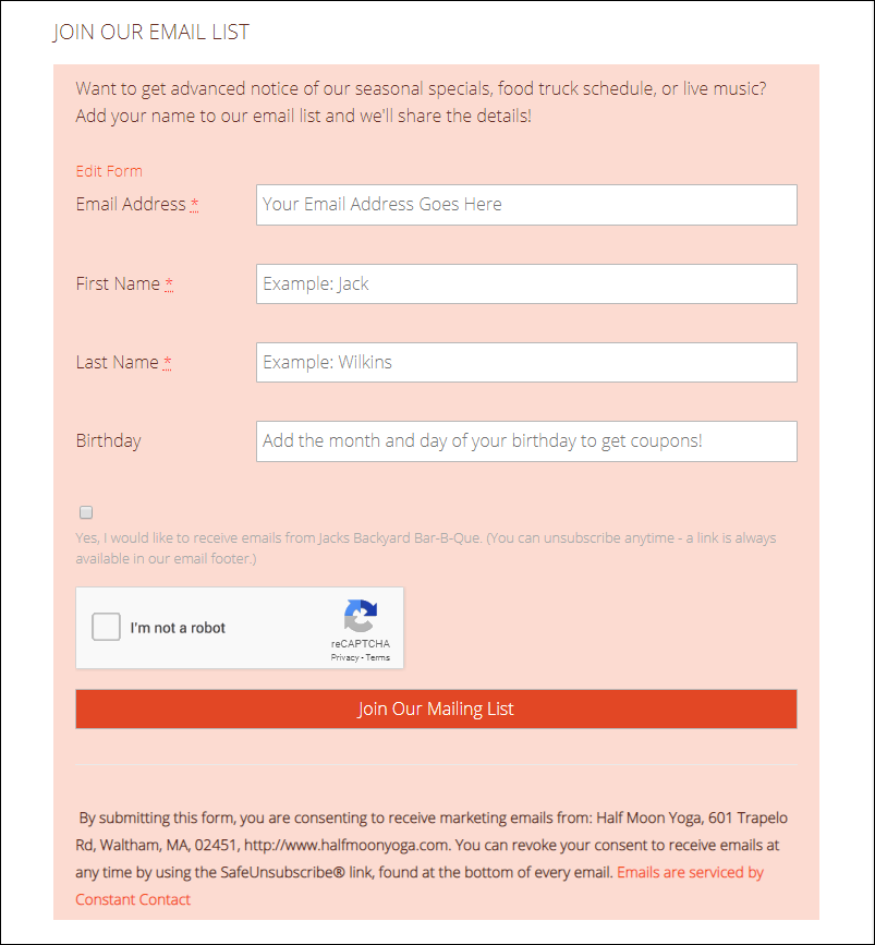 Sample WordPress Sign-up Form with reCAPTCHA