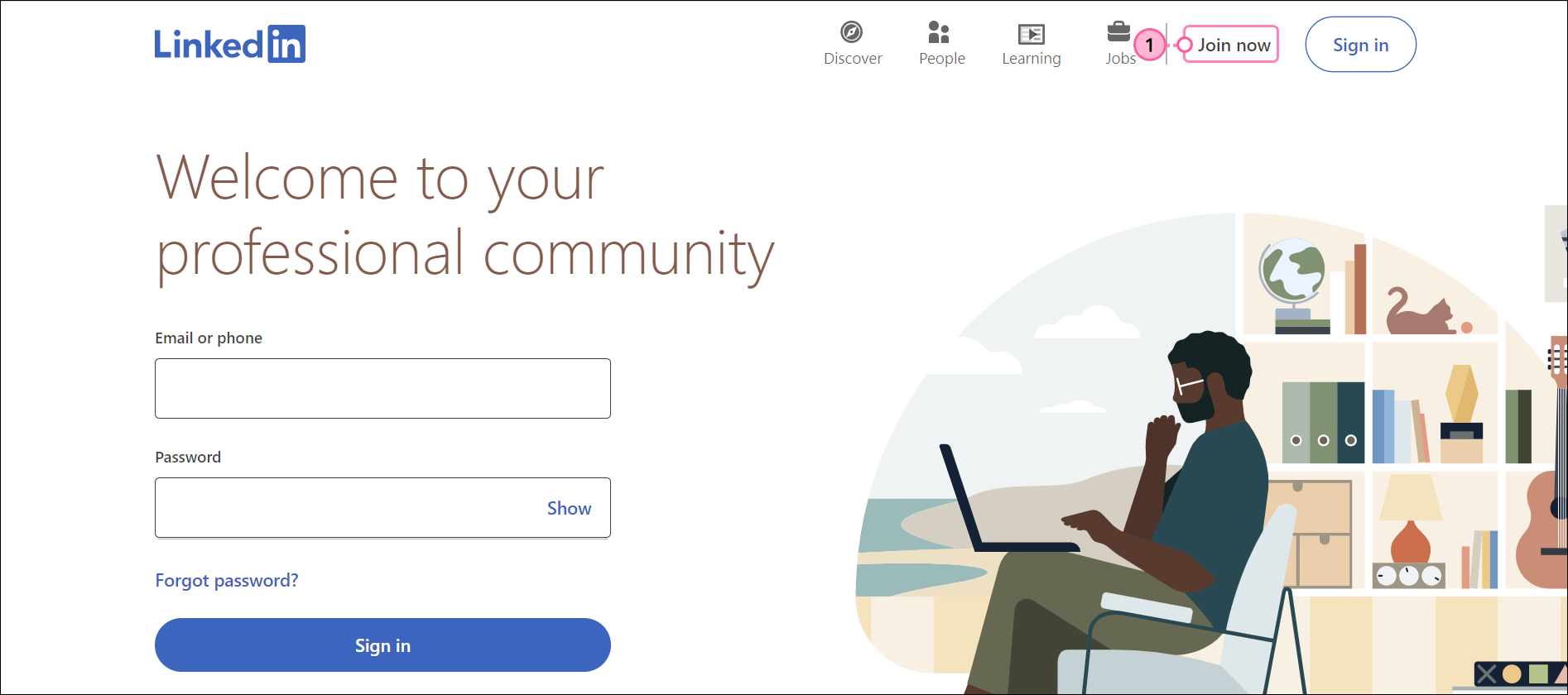LinkedIn homepage and Join now button