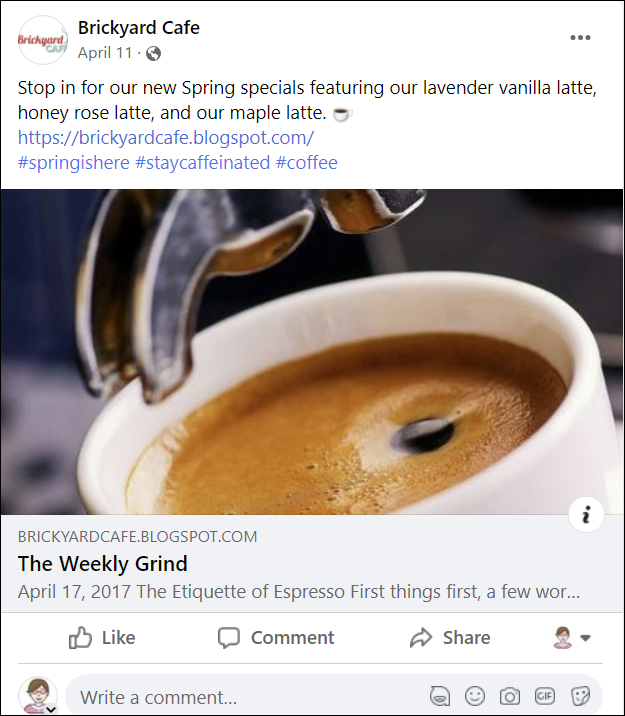 Example Facebook Post in a Desktop News Feed
