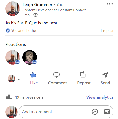 Example LinkedIn Post in a Desktop Feed