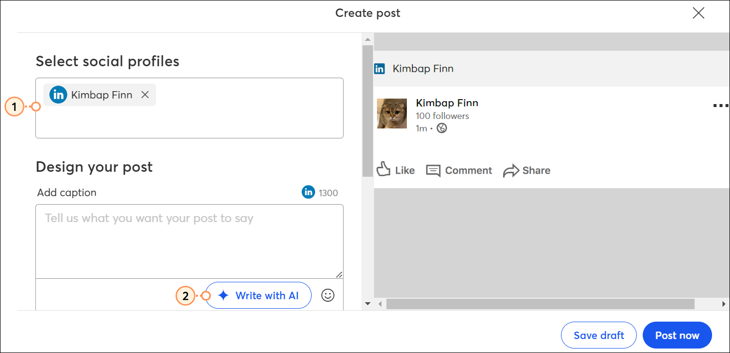 Social Profile Tabs, Post Content Field, Add Image Button, Schedule Options, and Schedule Post Button