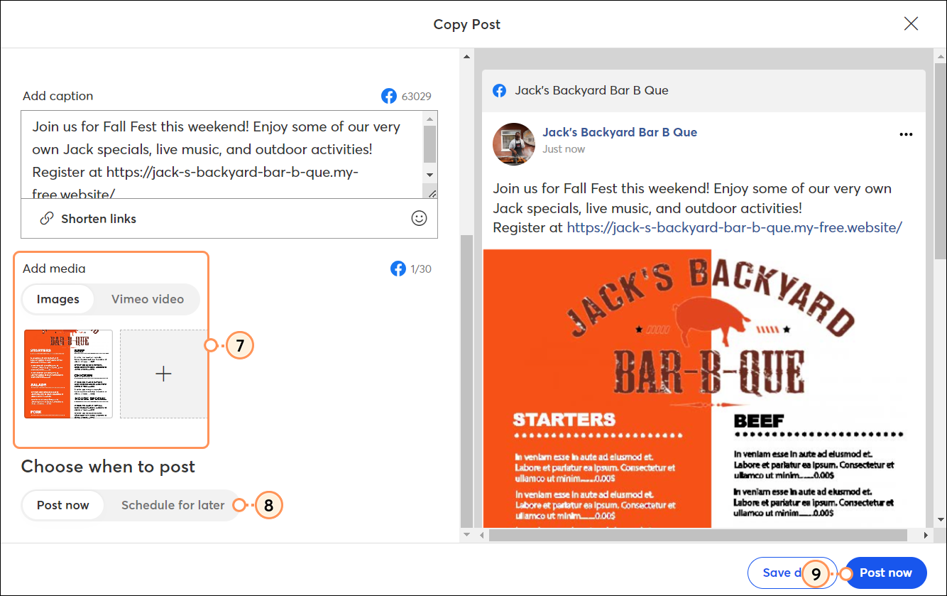Social Profile Tabs, Post Content Field, Add Image Button, Schedule Options, and Schedule Post Button