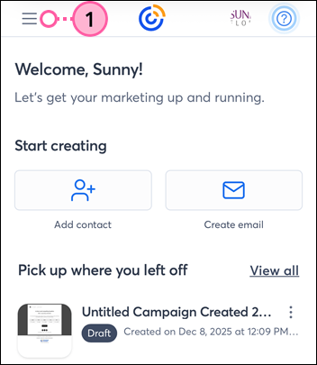 Constant Contact homepage on mobile device with navigation menu