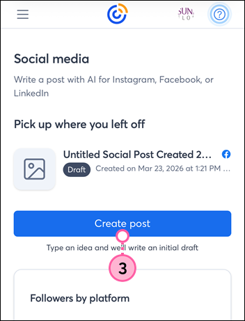 Constant Contact Social media page with Create post button