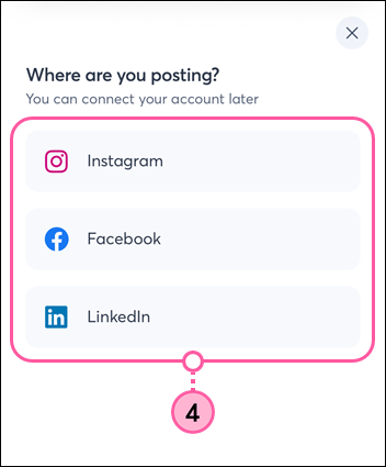 Where are you posting page with Instagram, Facebook, and LinkedIn options