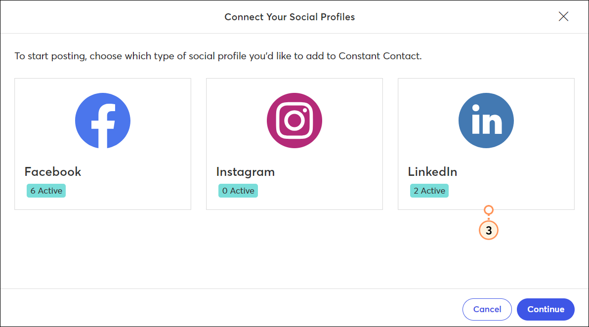 Connect Your Social Profiles overlay with LinkedIn option selected