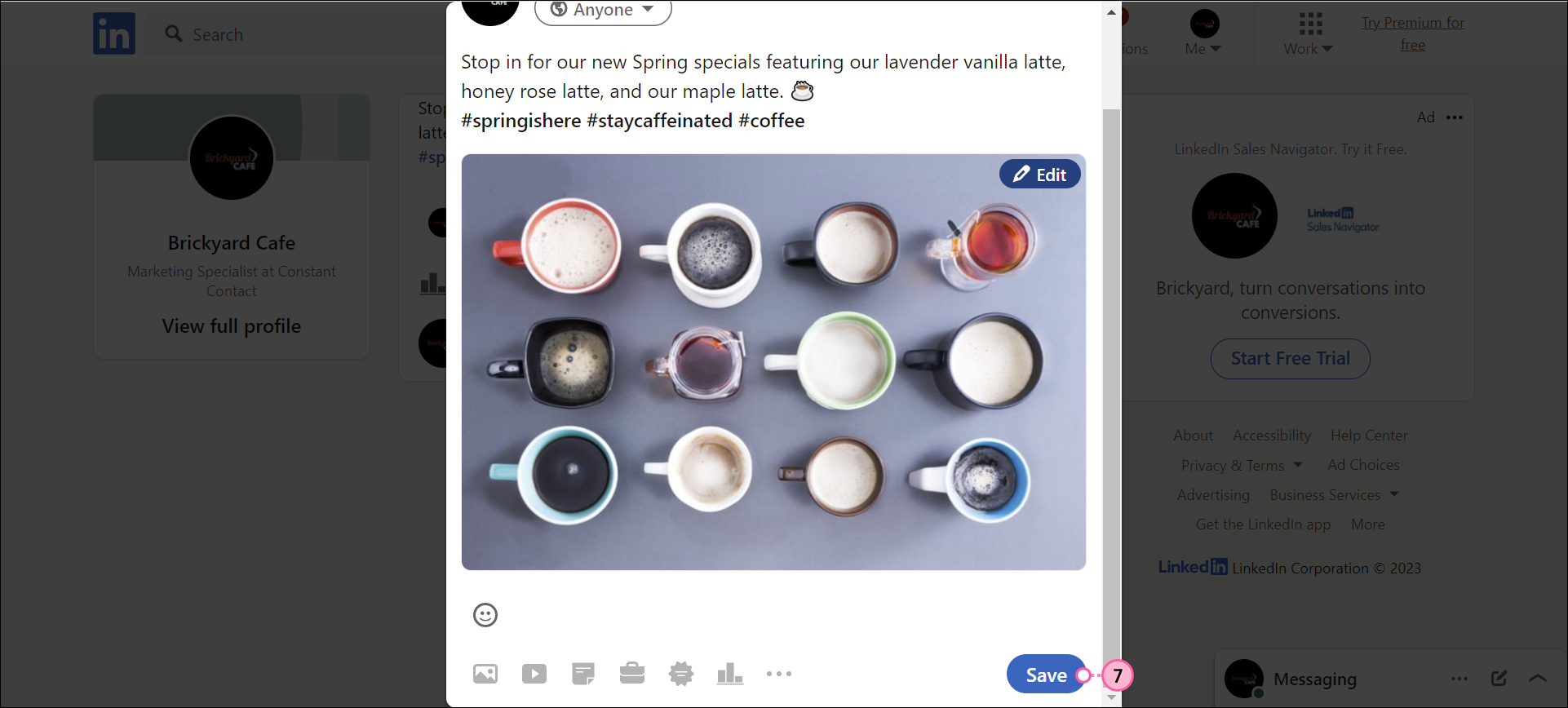 LinkedIn Post content and Save Button