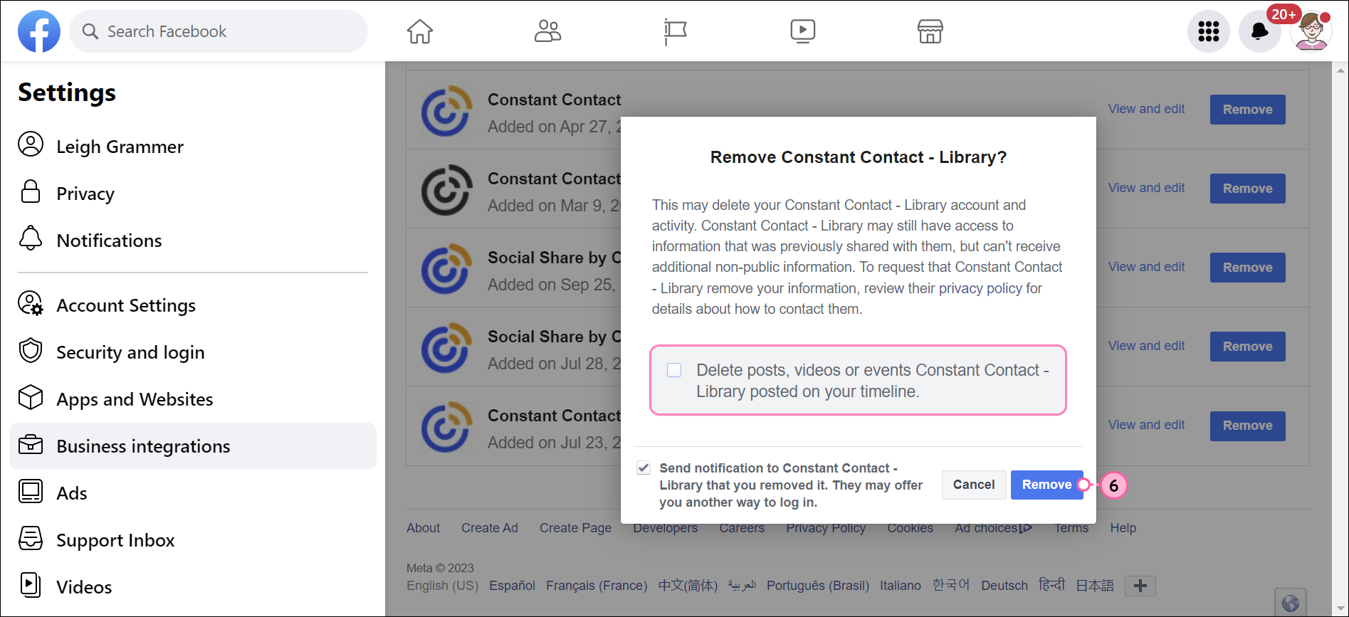 Remove Constant Contact? Overlay and Remove Button