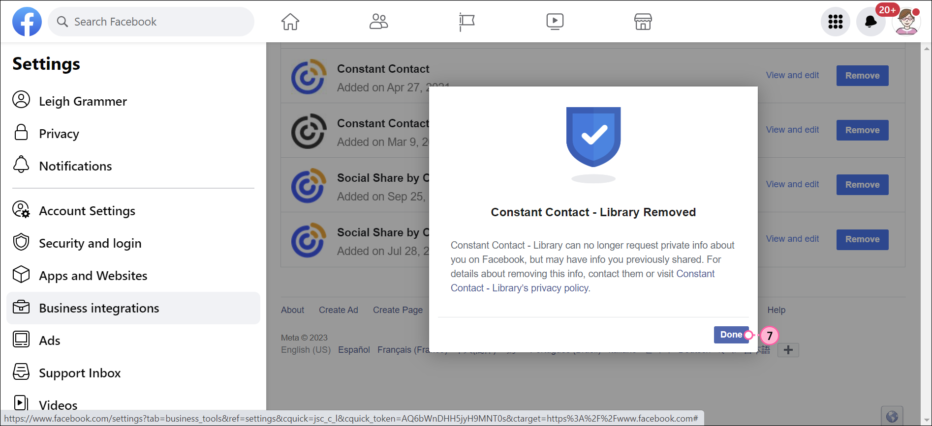 Constant Contact Removed Overlay and Done Button