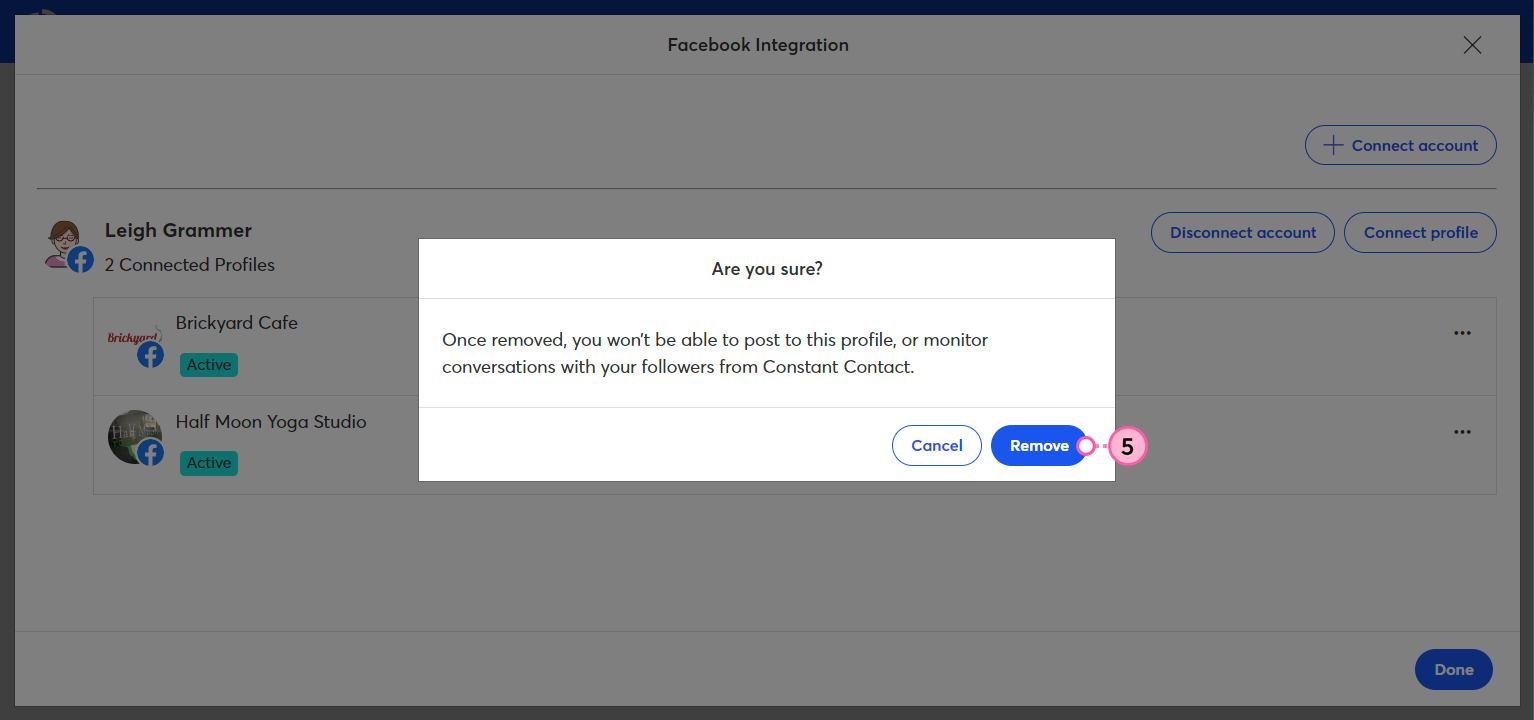 Are you sure? overlay and Disconnect button