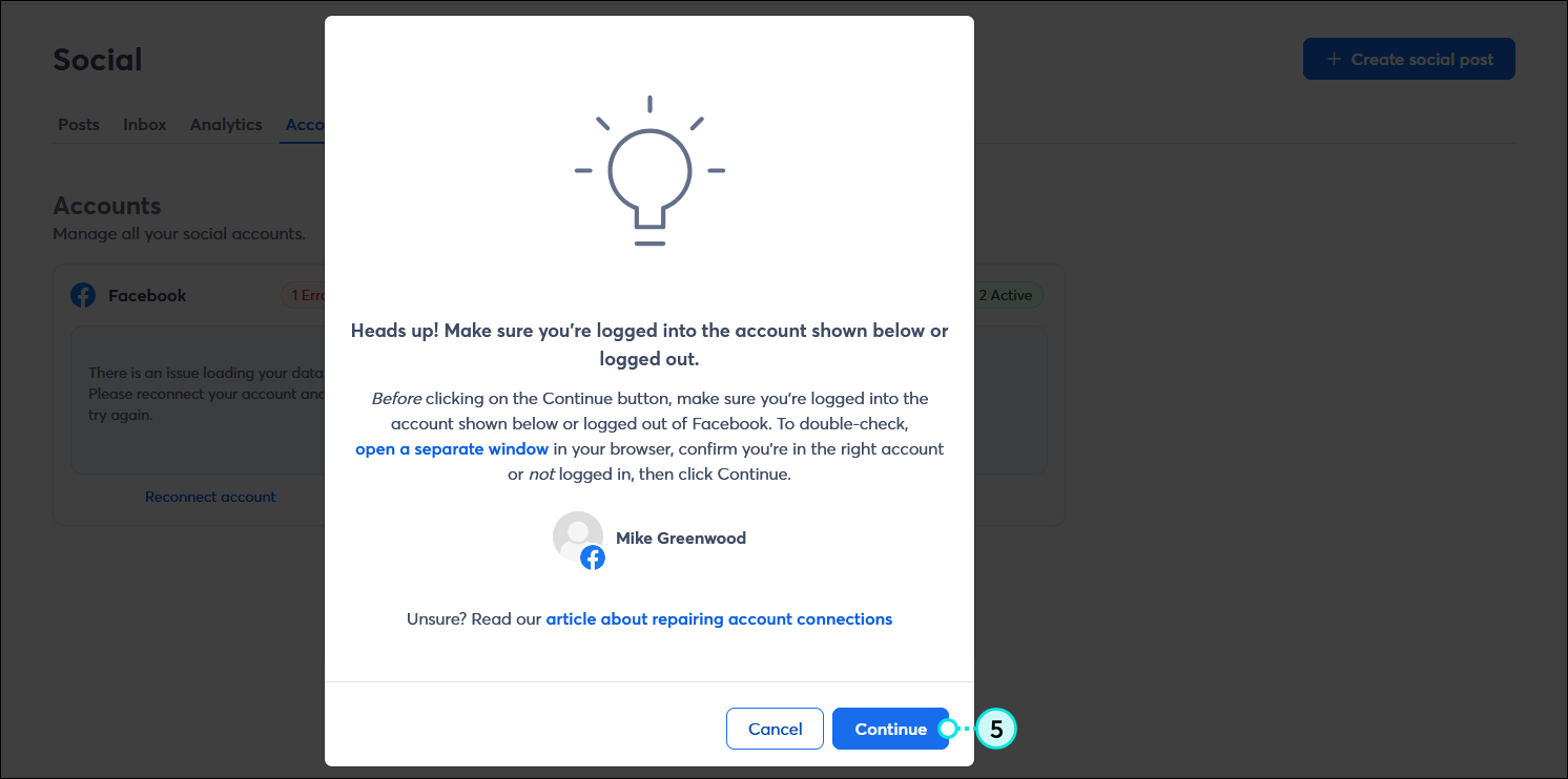Heads up! Make sure you're logged into the account shown below or logged out overlay with Continue button