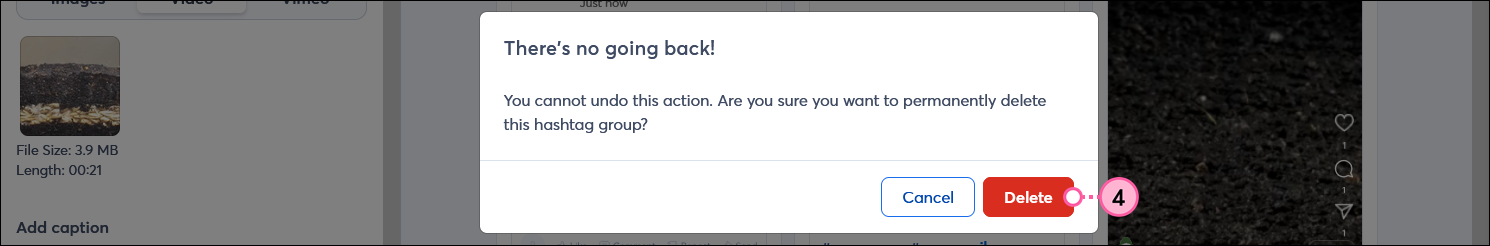 There's not going back overlay with Delete button