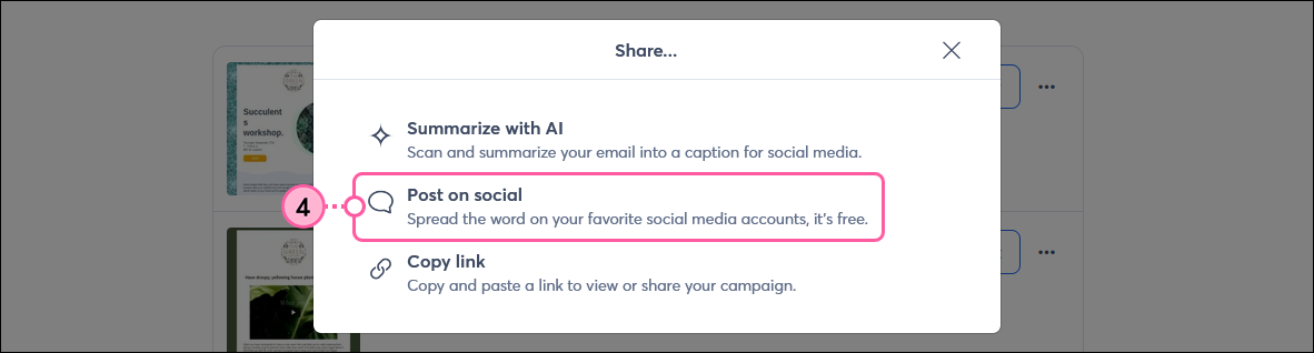 Share overlay and Share on social option