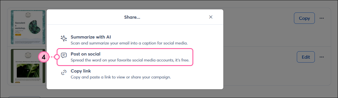 Share overlay and Share on social option