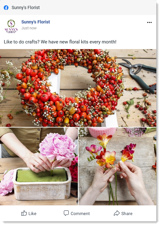 Three images in a Facebook post where the first image added was horizontal