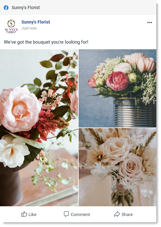 Three images in a Facebook post where the first image added was vertical