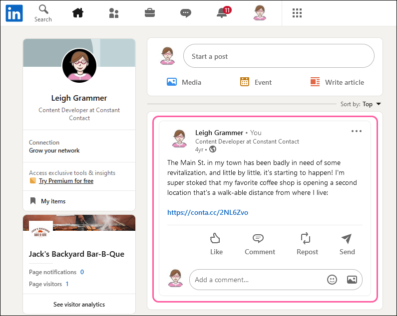 Sample LinkedIn Post with Permanent URL for Email