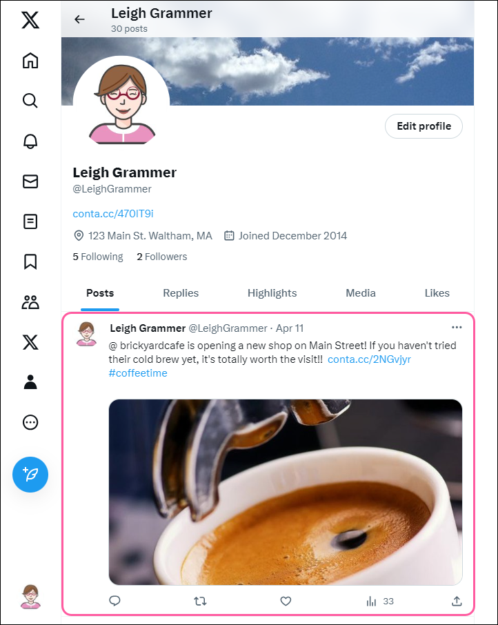 Sample Tweet with Permanent URL for Email