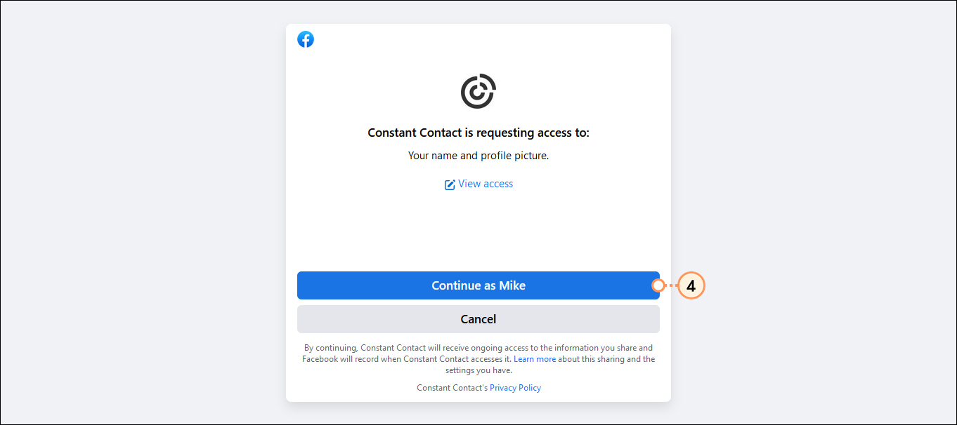 Continue as [Your name] button