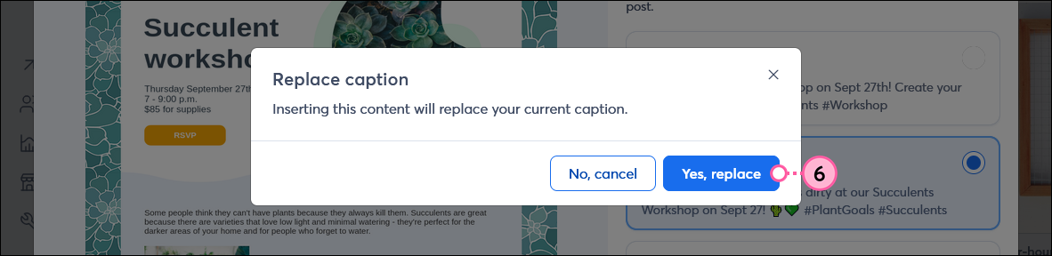 Replace caption overlay with Yes, replace button