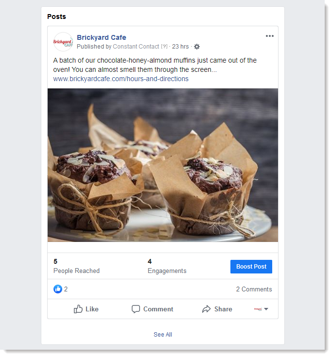Example Facebook Post in a Desktop News Feed