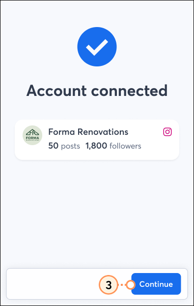 Account Connected confirmation continue button