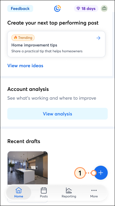 Dashboard Create Social Posts button